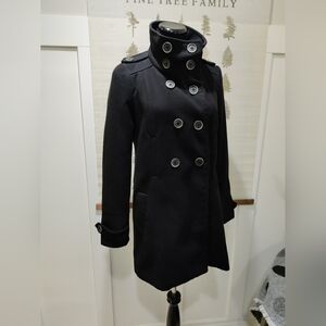 ZARA TRF Black Military Peacoat | High Neck Double Breasted | Size L
